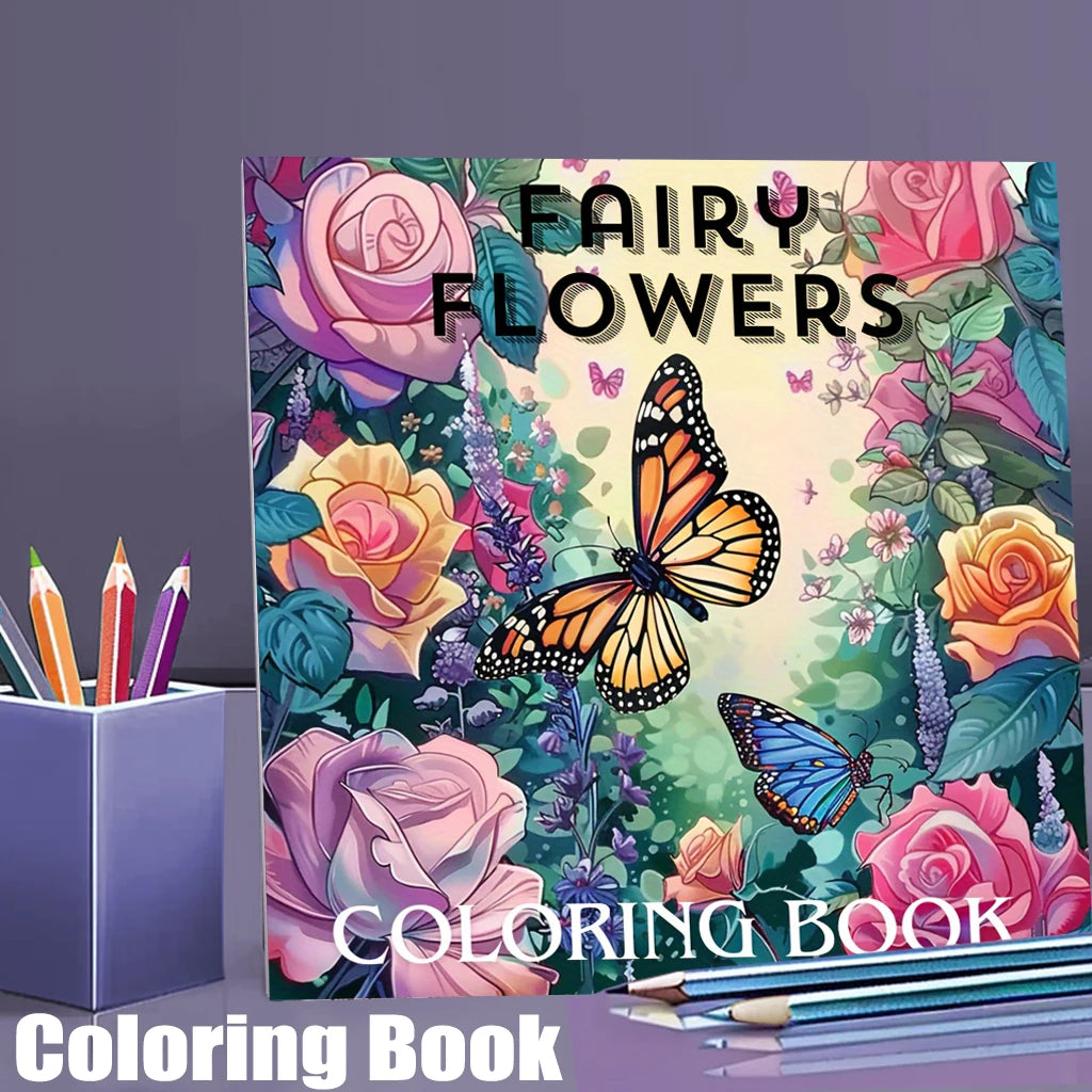 Fairy Flowers Stress Relief Coloring Book